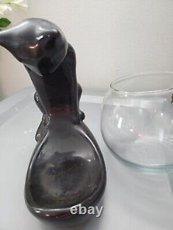1996 Haeger Ceramic Black Cat Looking In Clear Fish Bowl Great Condition