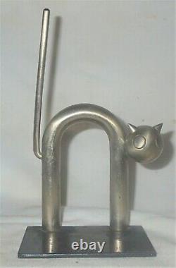 1 Antique Chase USA Industrial Chrome Steel Art Deco Cat Kitten Statue Bookend