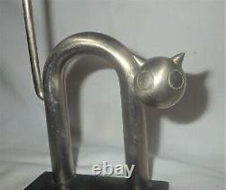 1 Antique Chase USA Industrial Chrome Steel Art Deco Cat Kitten Statue Bookend