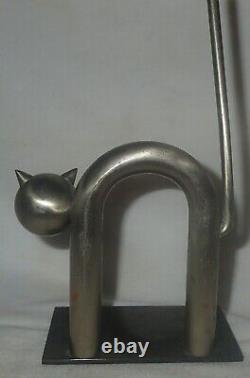 1 Antique Chase USA Industrial Chrome Steel Art Deco Cat Kitten Statue Bookend