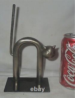 1 Antique Chase USA Industrial Chrome Steel Art Deco Cat Kitten Statue Bookend