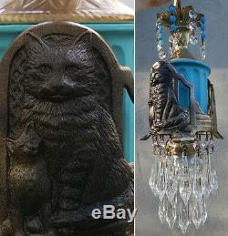 1o2 Black Cat Swag Lamp Chandelier metal glass opalin Beads crystal Art Deco Ins