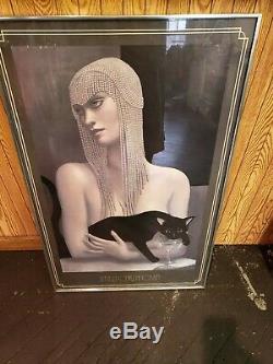 2 JMW Chrzanoska Solitaire Lithograph Art Deco Woman with Black Cat Framed
