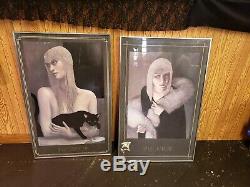 2 JMW Chrzanoska Solitaire Lithograph Art Deco Woman with Black Cat Framed