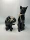 2 Large Vintage Black Panther Cat Statue Figurines Mcm Art Deco Rare