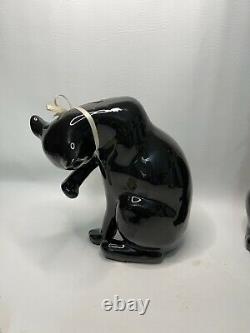 2 LARGE vintage black Panther Cat statue figurines MCM Art Deco RARE