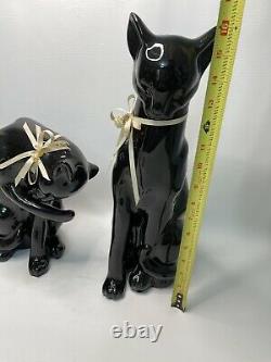 2 LARGE vintage black Panther Cat statue figurines MCM Art Deco RARE
