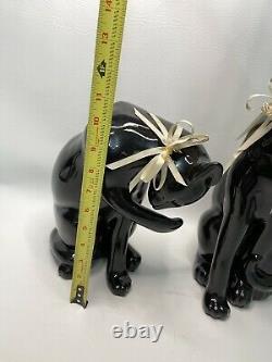 2 LARGE vintage black Panther Cat statue figurines MCM Art Deco RARE