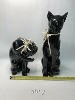 2 LARGE vintage black Panther Cat statue figurines MCM Art Deco RARE
