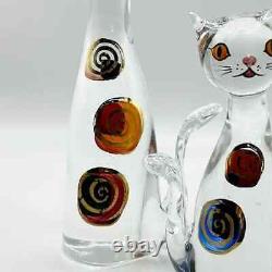 2 Murano Vintage Hand Blown Painted Art Glass Deco Two Cat Sculptured Figurines