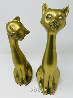 2 Vintage MCM Art Deco Brass Cat Sculptures Statues Figurines 12