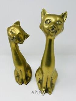 2 Vintage MCM Art Deco Brass Cat Sculptures Statues Figurines 12