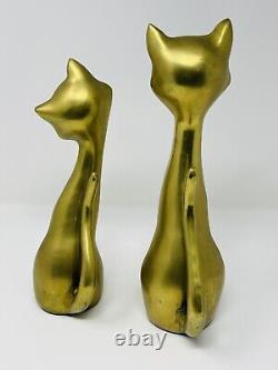 2 Vintage MCM Art Deco Brass Cat Sculptures Statues Figurines 12