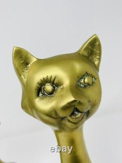 2 Vintage MCM Art Deco Brass Cat Sculptures Statues Figurines 12