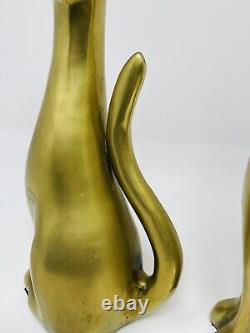 2 Vintage MCM Art Deco Brass Cat Sculptures Statues Figurines 12