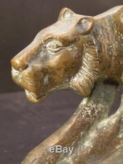 30's Art Deco Bronze Sculpture African Nude Boy France Onyx Lion Cat Figure