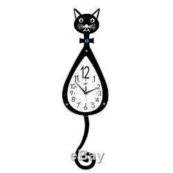 3D Black Cat Shape Design Decor Wall Clock With Wall Hooks Large 35.4L 10.2W
