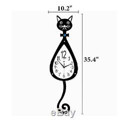 3D Black Cat Shape Design Decor Wall Clock With Wall Hooks Large 35.4L 10.2W
