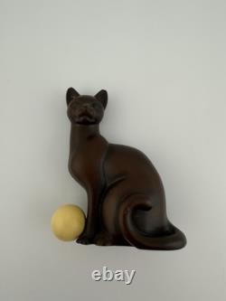 3 Miniature Franklin Mint Curio Cabinet Art Deco Bronze Cat with Ball
