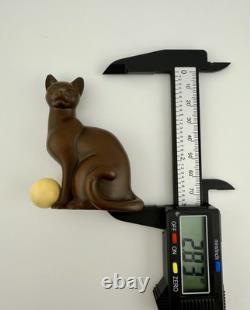 3 Miniature Franklin Mint Curio Cabinet Art Deco Bronze Cat with Ball