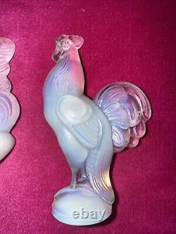 3 Sabino France Art Glass Opalescent Rooster Hen & Cat Figurine Original Label