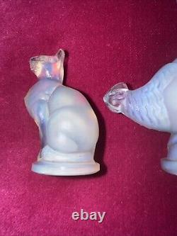 3 Sabino France Art Glass Opalescent Rooster Hen & Cat Figurine Original Label