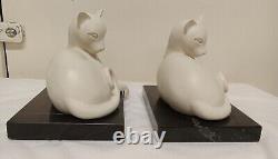3 VTG Hallmark Ivory CATS, Marble Base Book Ends & A Sitting CAT MCM Art Deco