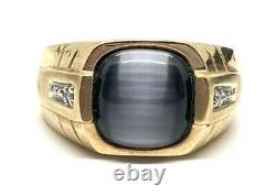417 10K Solid Gold Cat's Eye 4ct Chrysoberyl. 1ctw Diamond Men's 6.9g Ring 12183
