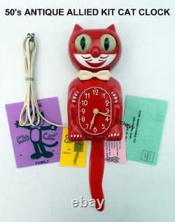 50's ANTIQUE-ORIGINAL-RED ALLIED-ELECTRIC-KIT CAT KLOCK-KAT CLOCK-VINTAGE-WORKS