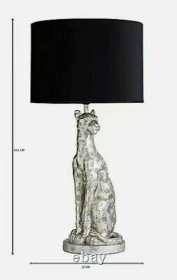 55cm Leon Leopard Panther Cat Silver Effect and Velvet Shade Table Bedside Lamp