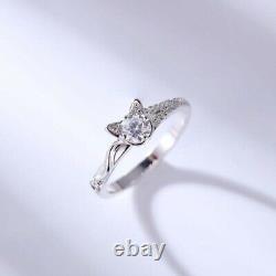 5 mm Near White Moissanite Diamond Art Deco Cat Alternative Promise Bridal Ring