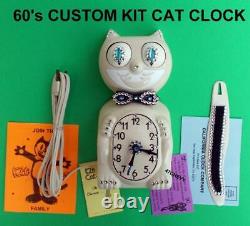 60s IVORY ELECTRIC-KIT CAT KLOCK-KAT CLOCK-WithCUSTOM EYES-VINTAGE-WORKS- USA