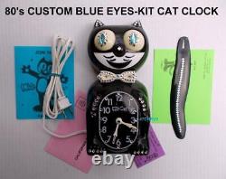 80s BLACK ELECTRIC-KIT CAT KLOCK-KAT CLOCK-WithCUSTOM BLUE EYES-VINTAGE-WORKS- USA