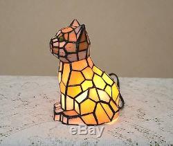 8.5H Stained Glass Handcrafted Kitty Cat Night Light Table Desk Lamp