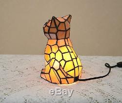 8.5H Stained Glass Handcrafted Kitty Cat Night Light Table Desk Lamp