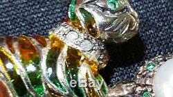 9 carat gold plique a jour diamond & emerald vintage Art Deco antique cat brooch