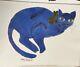 Andy Warhol Print Signed Cat Cobalt Blue Art Deco Collectible