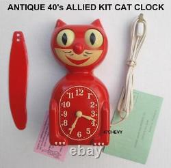 ANTIQUE 40's RED-ALLIED-ELECTRIC-ORIGINAL-KIT CAT KLOCK-KAT CLOCK-VINTAGE-WORKS