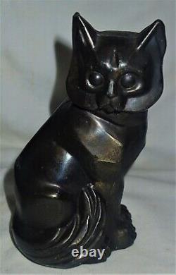 ANTIQUE c. 1929 U. M. W. ART DECO CUBIST STYLE METAL CAT STATUE SCULPTURE BOOKEND