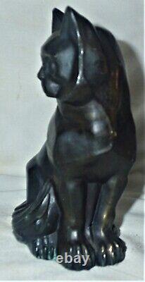 ANTIQUE c. 1929 U. M. W. ART DECO CUBIST STYLE METAL CAT STATUE SCULPTURE BOOKEND