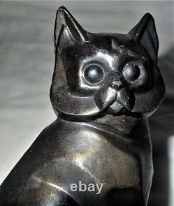 ANTIQUE c. 1929 U. M. W. ART DECO CUBIST STYLE METAL CAT STATUE SCULPTURE BOOKEND