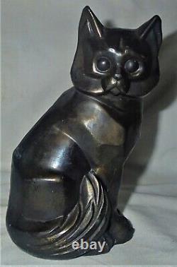 ANTIQUE c. 1929 U. M. W. ART DECO CUBIST STYLE METAL CAT STATUE SCULPTURE BOOKEND