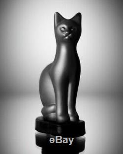 ART DECO Glass CAT Statue Czech Crystal Bohemian Hand Cut Black Sculpture