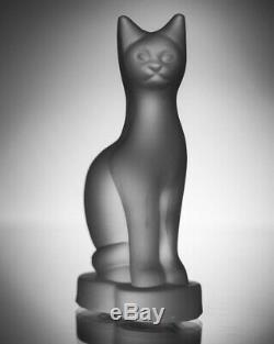 ART DECO Glass CAT Statue Czech Frosted Crystal Bohemian Hand Cut Clear