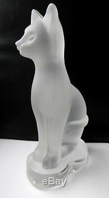 ART DECO Glass CAT Statue Czech Frosted Crystal Bohemian Hand Cut Clear