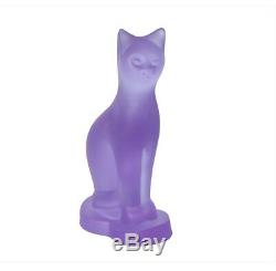 ART DECO Glass CAT Statue Czech Frosted Crystal Bohemian Hand Cut Violet