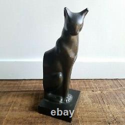 ART DECO Siamese Cat Bookend Bronzed Metal Cubist Style Statue Mid Century