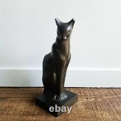 ART DECO Siamese Cat Bookend Bronzed Metal Cubist Style Statue Mid Century