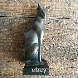 ART DECO Siamese Cat Bookend Bronzed Metal Cubist Style Statue Mid Century
