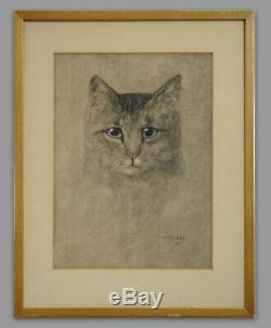 A Kabos signed watercolour Portrait of a Black Cat 1947 Vintage